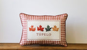 Tupelo Gingham Fall Leaves Lumbar Pillow, Red Little Birdie