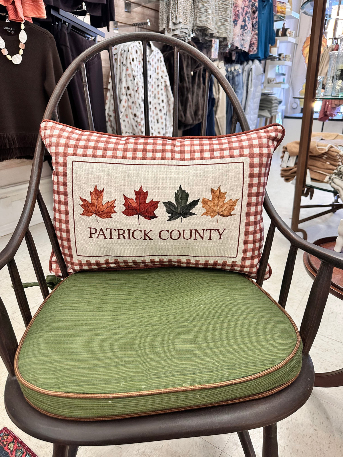Tupelo Gingham Fall Leaves Lumbar Pillow, Red Little Birdie Throw Pillow