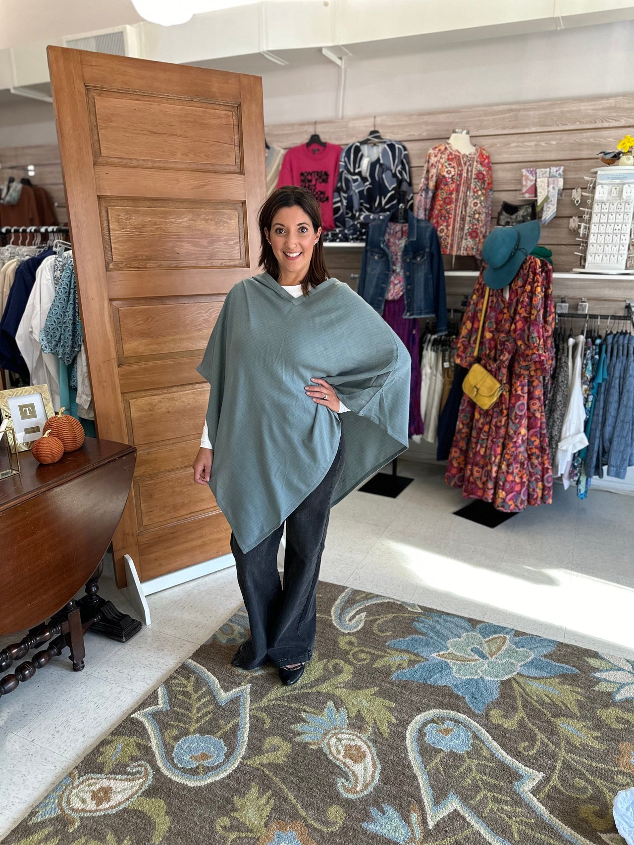 V-Neck Ponchos K & K Interiors Poncho Blue