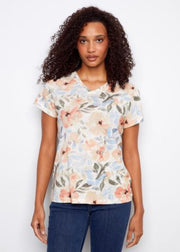 V Neck Tee in Aurelia Print by Charlie B Charlie B Casual Top