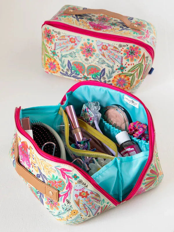 Vegan Leather Travel Organizer, Folk Art Natural Life Travel Pouches