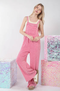 Thumbnail for VERY J Texture Washed Wide Leg Overalls Trendsi Overall Hot Pink / S