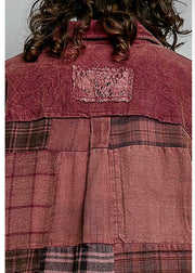 Vintage Plaid Lace Patchwork Top Pol Clothing Casual Top