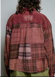 Vintage Plaid Lace Patchwork Top Pol Clothing Casual Top