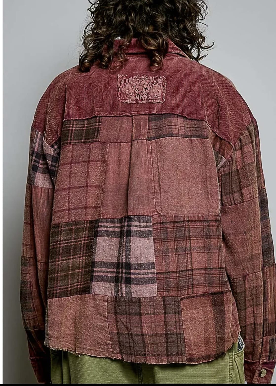 Vintage Plaid Lace Patchwork Top Pol Clothing Casual Top