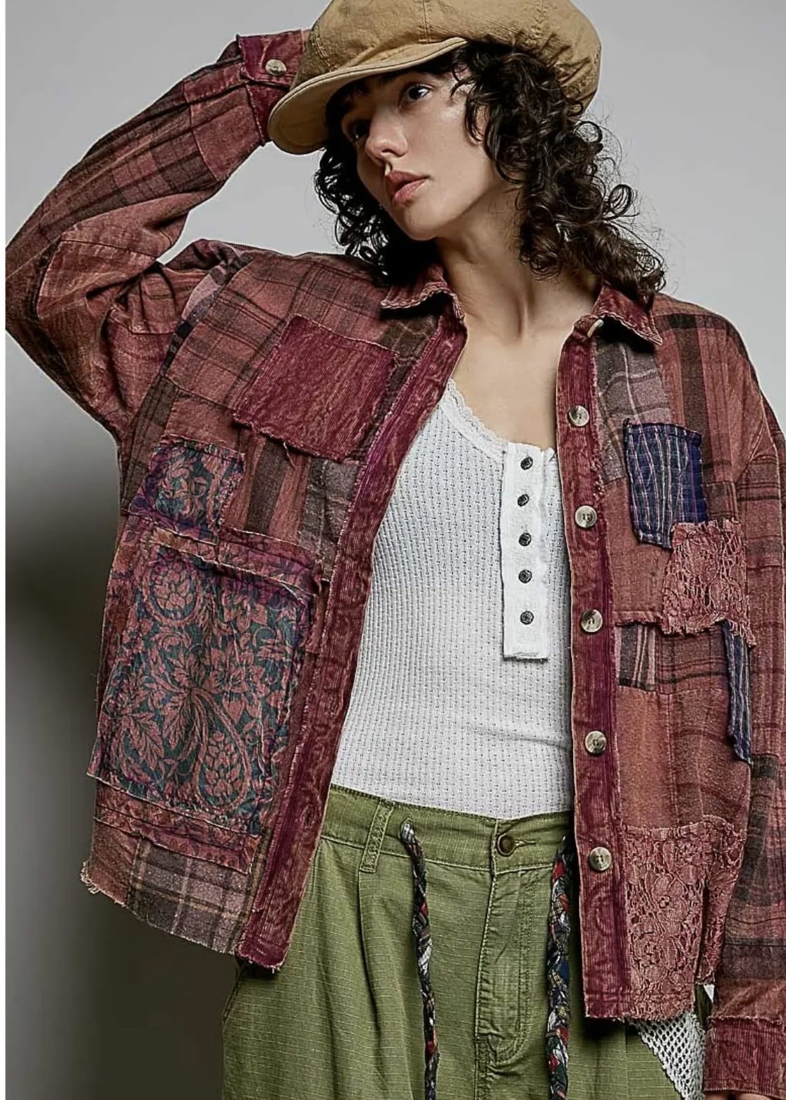 Vintage Plaid Lace Patchwork Top Pol Clothing Casual Top S