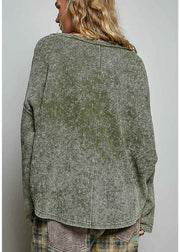 Vintage Waffle Knit Long Sleeve V-Neck Top in Olive Pol Clothing Casual Top
