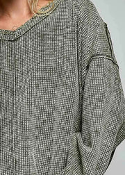Vintage Waffle Knit Long Sleeve V-Neck Top in Olive Pol Clothing Casual Top