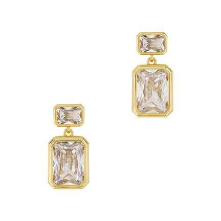 Viti Double Clear Stone Dangle Earrings, Gold Meghan Browne Accessories