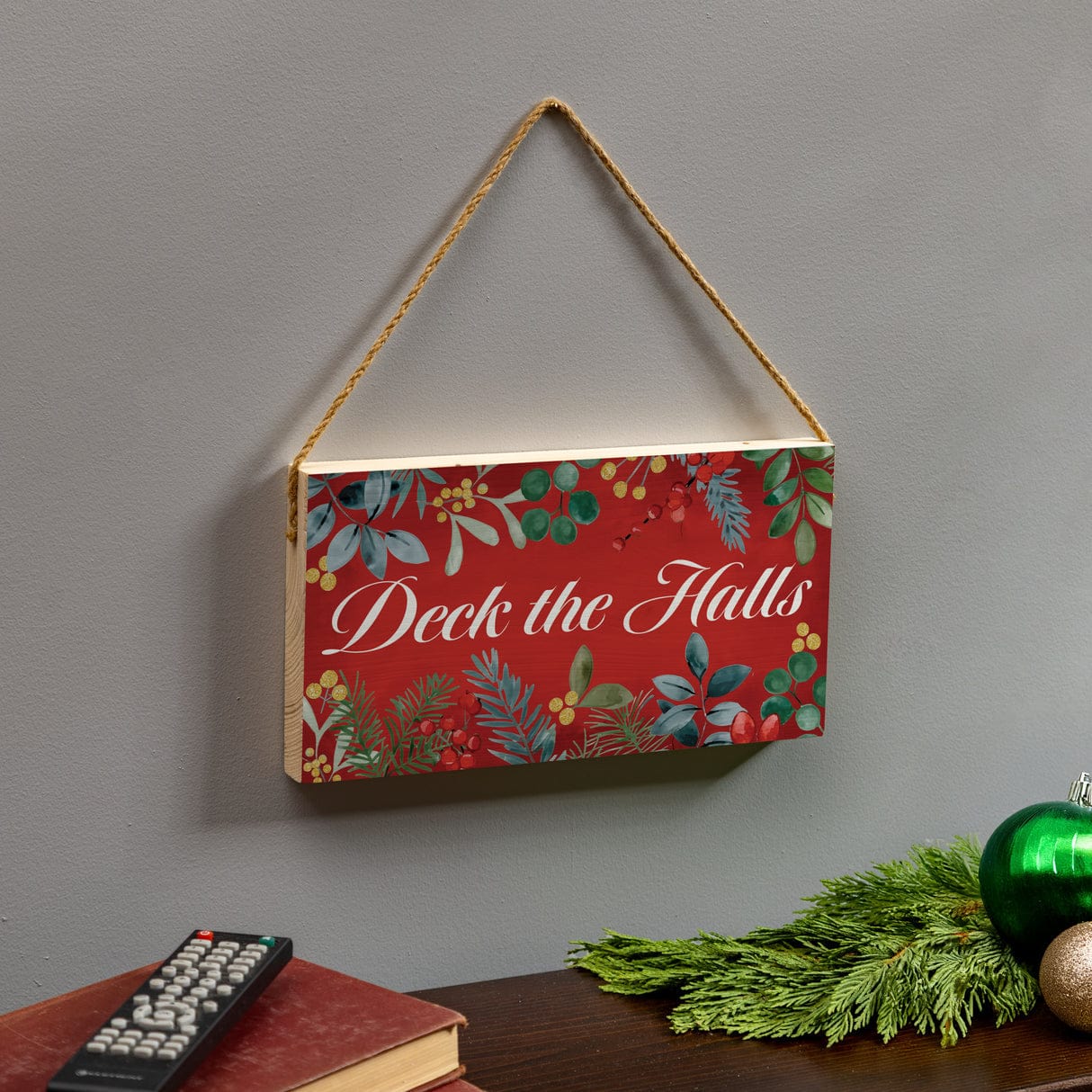 VivaStyle Festive Foliage Hanging Sign 11" x 6" Evergreen Sign