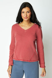 Waffle Knit Wrap Seam Top in Garnet Habitat Casual top Small