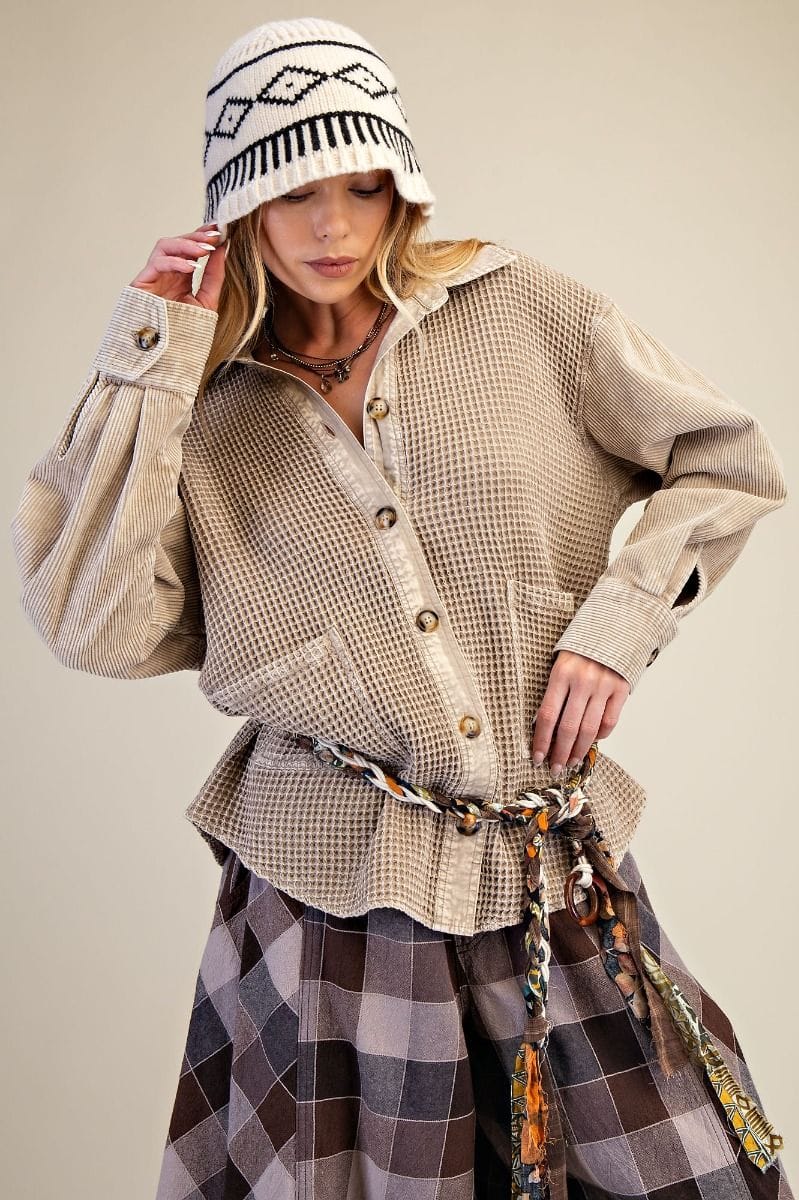 Waffle Weave Cotton Shacket Easel Overshirt