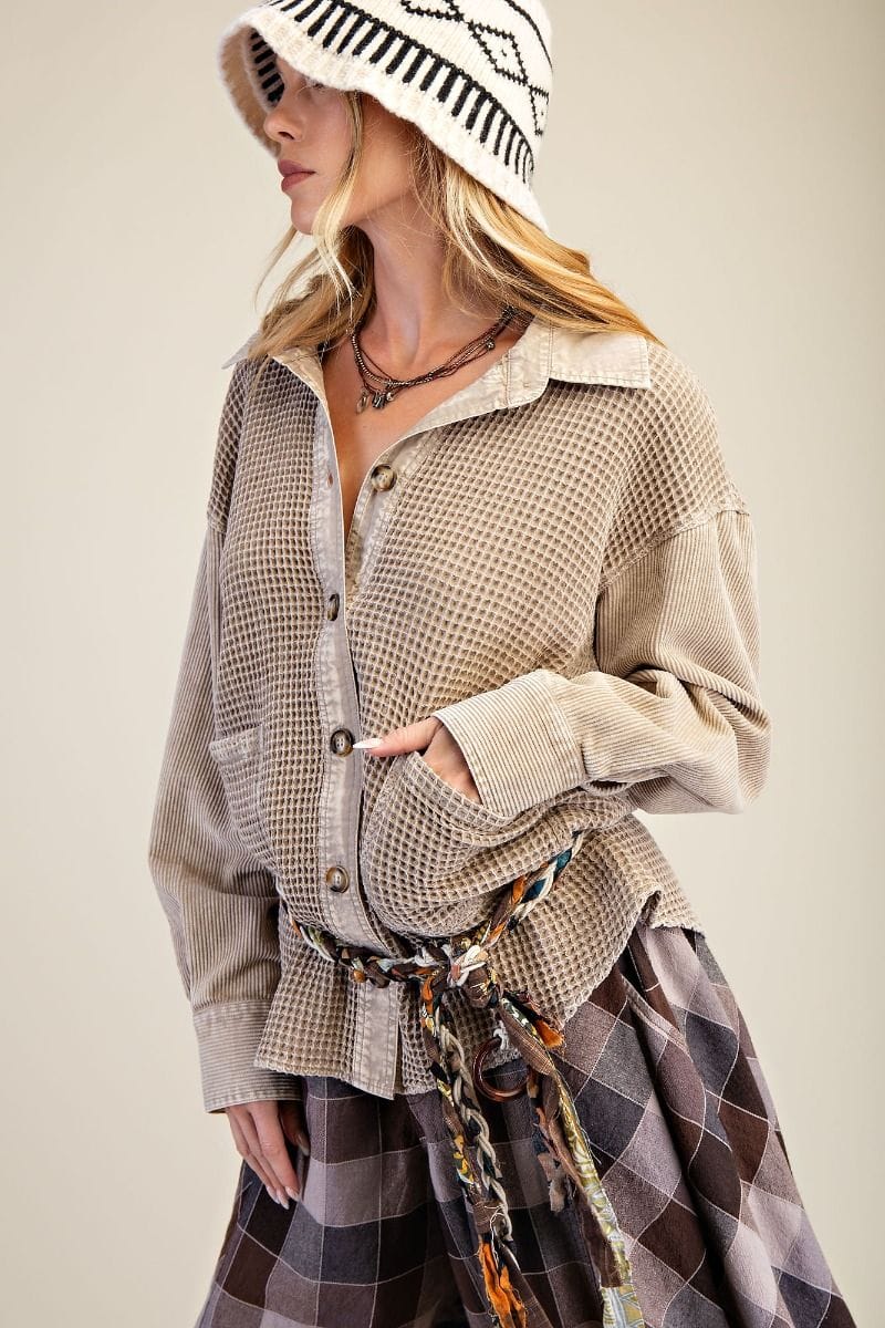 Waffle Weave Cotton Shacket Easel Overshirt Small