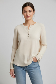 Waffle Weave Henley in Ecru Easel Casual Top Medium
