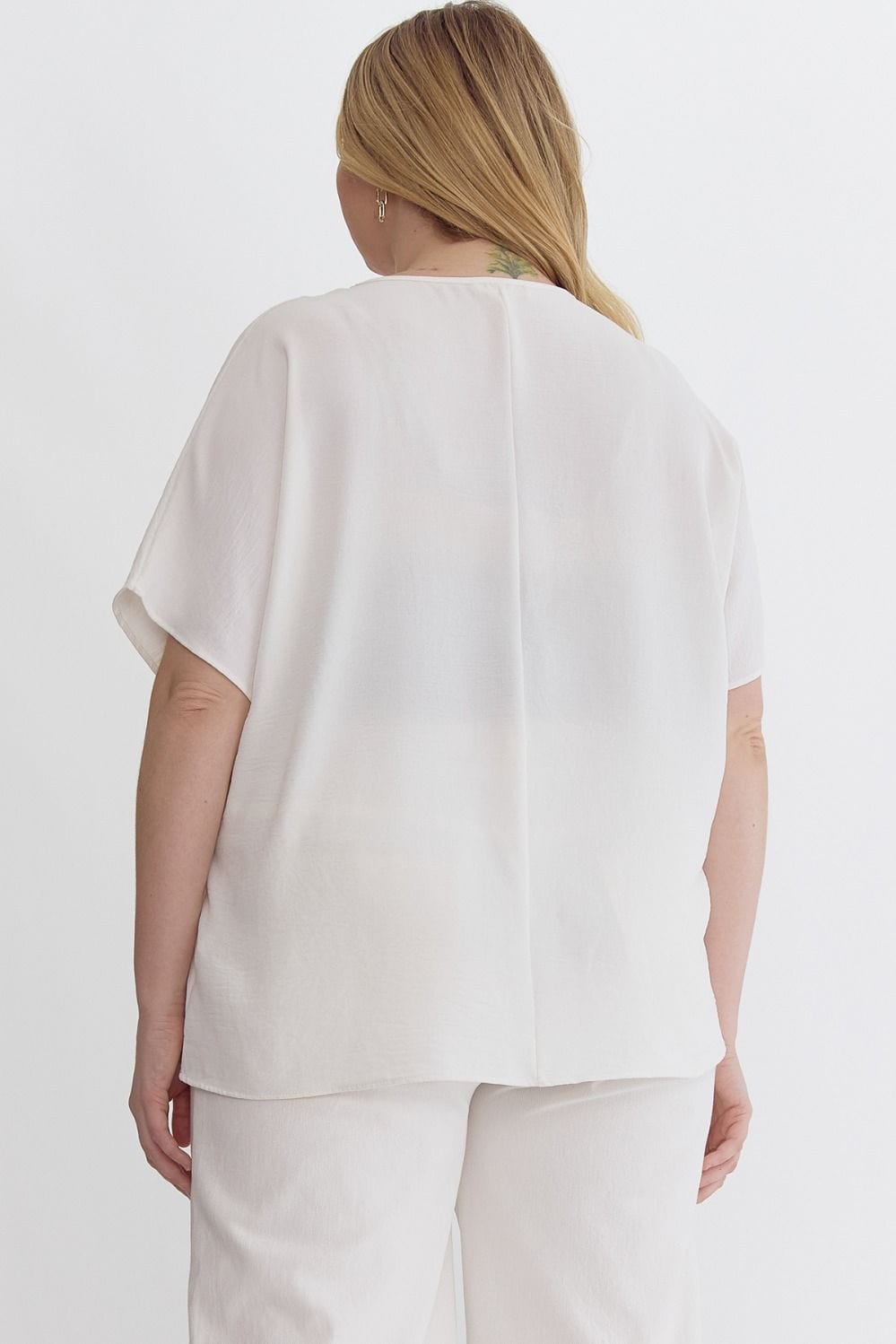 White V-Neck Short Sleeve Top | XL-2X Entro Plus Size