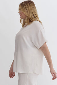 Thumbnail for White V-Neck Short Sleeve Top | XL-2X Entro Plus Size