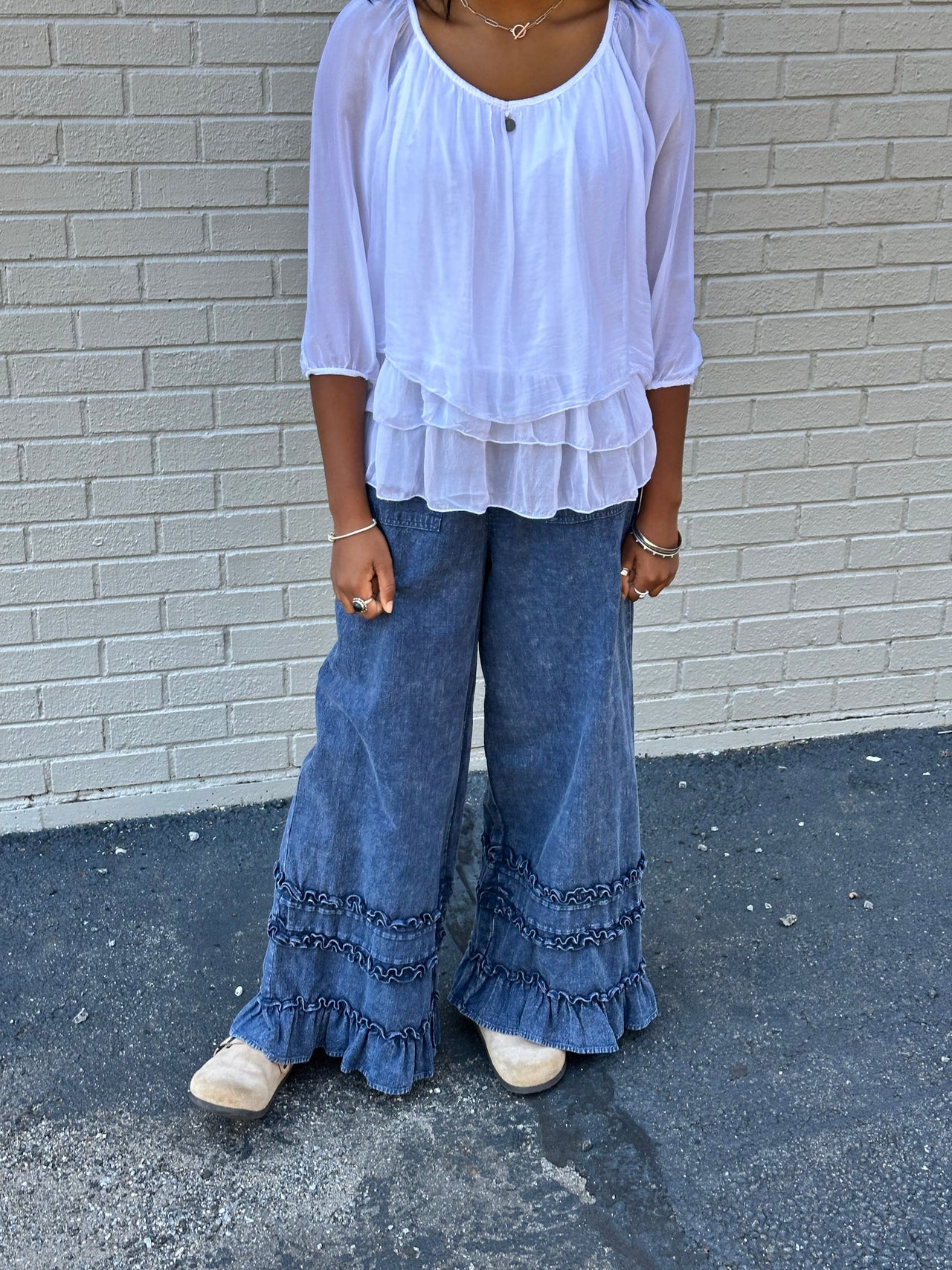 Wide Leg Trimmed Blueberry Pant mittoshop Casual Pant