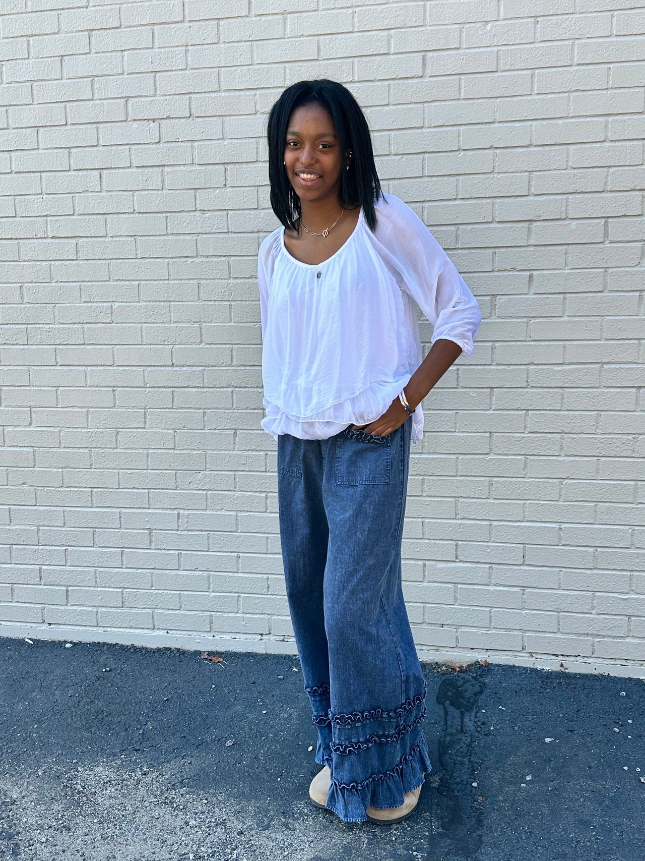 Wide Leg Trimmed Blueberry Pant mittoshop Casual Pant