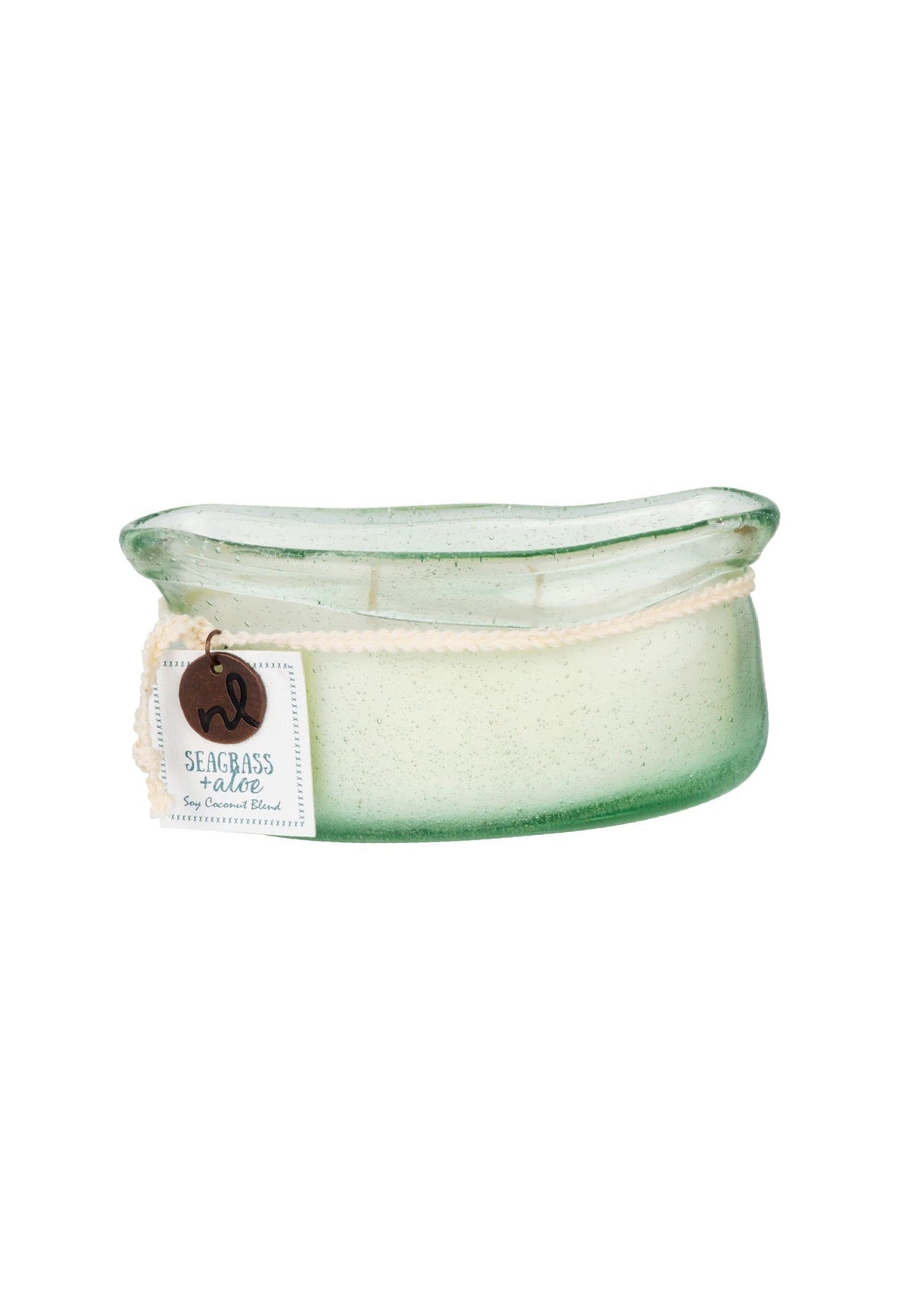 Windward Candle in Handblown Glass Northern Lights Candle Seagrass + Aloe