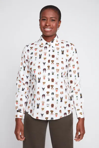 Woven Blouse, Creme Comb, Dog Print Modes Corwik Collections LLC