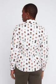Woven Blouse, Creme Comb, Dog Print Modes Corwik Collections LLC