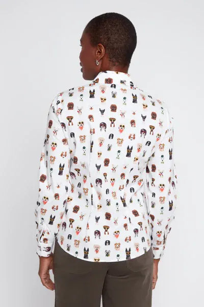 Woven Blouse, Creme Comb, Dog Print Modes Corwik Collections LLC