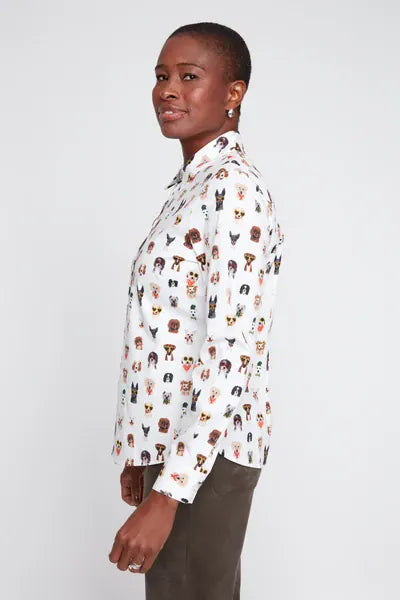 Woven Blouse, Creme Comb, Dog Print Modes Corwik Collections LLC