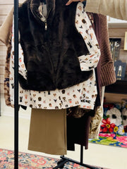 Woven Blouse, Creme , Dog Print Modes Corwik Collections LLC