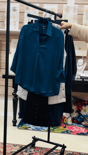 Woven Blouse in Deep Sea by Renuar Modes Corwik Collections LLC Top