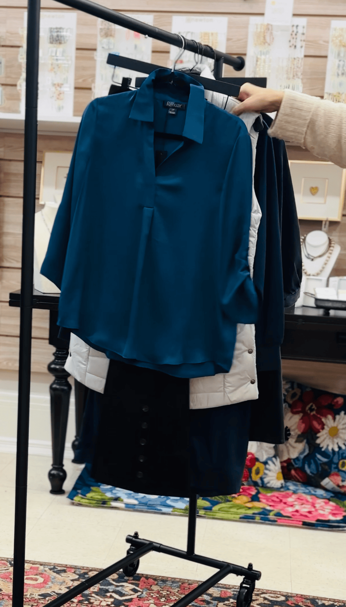 Woven Blouse in Deep Sea by Renuar Modes Corwik Collections LLC Top