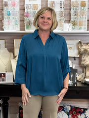 Woven Blouse in Deep Sea by Renuar Modes Corwik Collections LLC Top