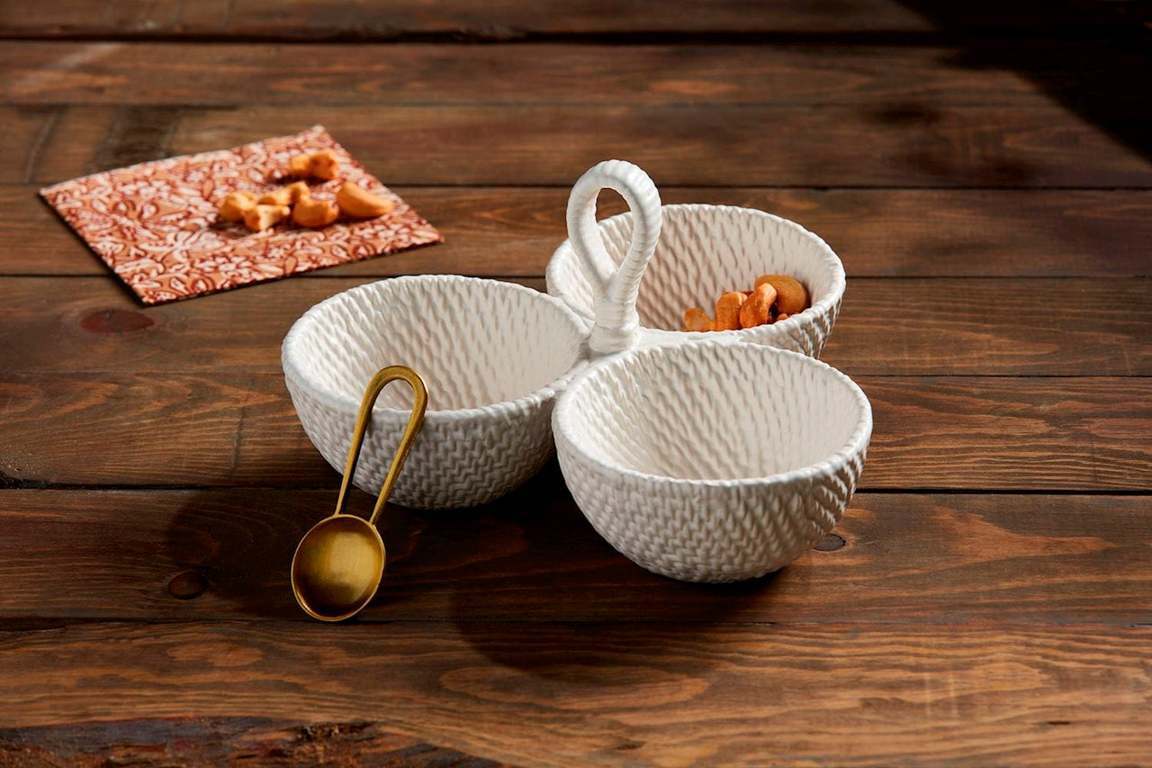 Woven Stoneware Triple Tidbit Set Mud Pie Serveware