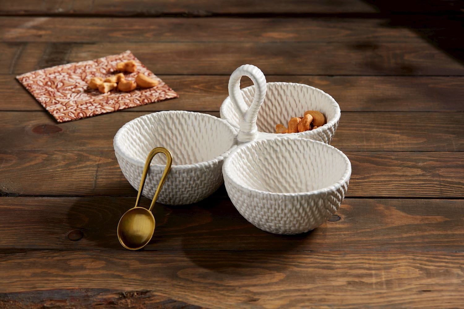 Woven Stoneware Triple Tidbit Set Mud Pie Serveware