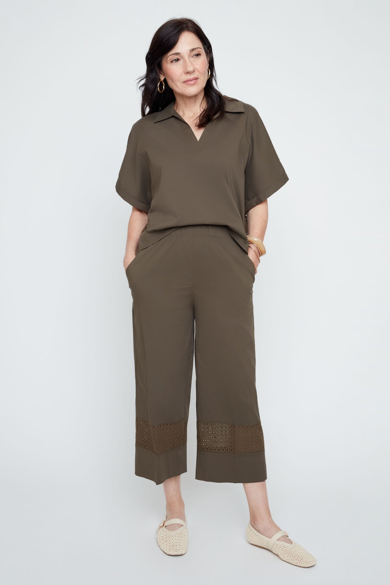 Woven Top in Khaki by Renuar Corwik | Renuar Casual Top