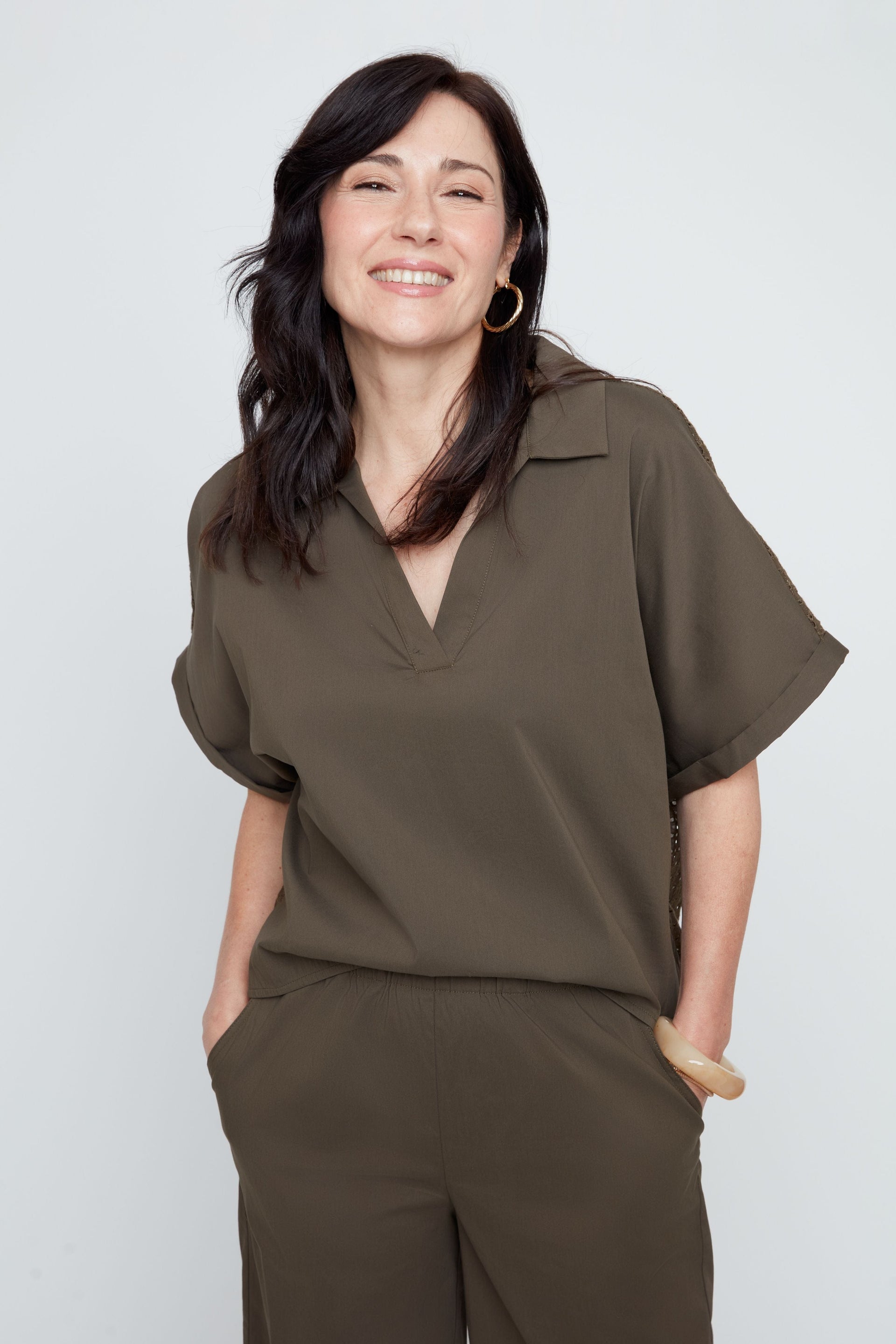 Woven Top in Khaki by Renuar Corwik | Renuar Casual Top Small