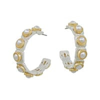 Yama Silver Pearl Hoop Earrings, Two-Tone Meghan Browne Accessories