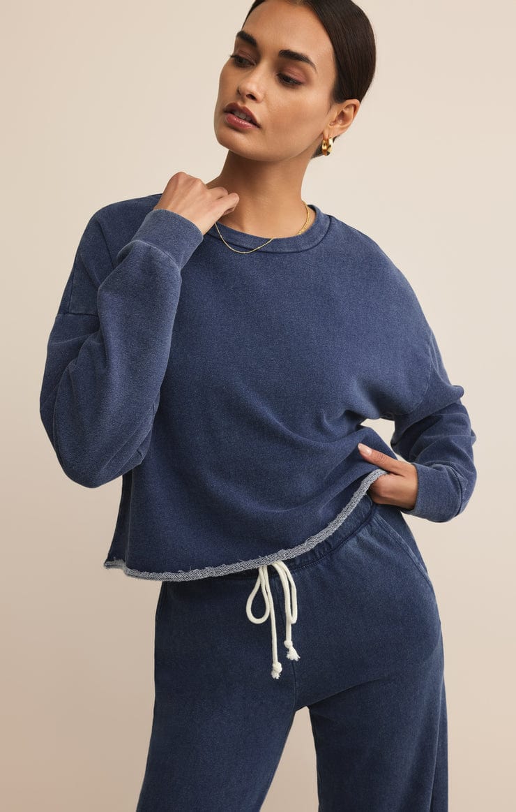 Z Supply Circuit Knit Denim Sweatshirt in Indigo Z Supply SWEATER