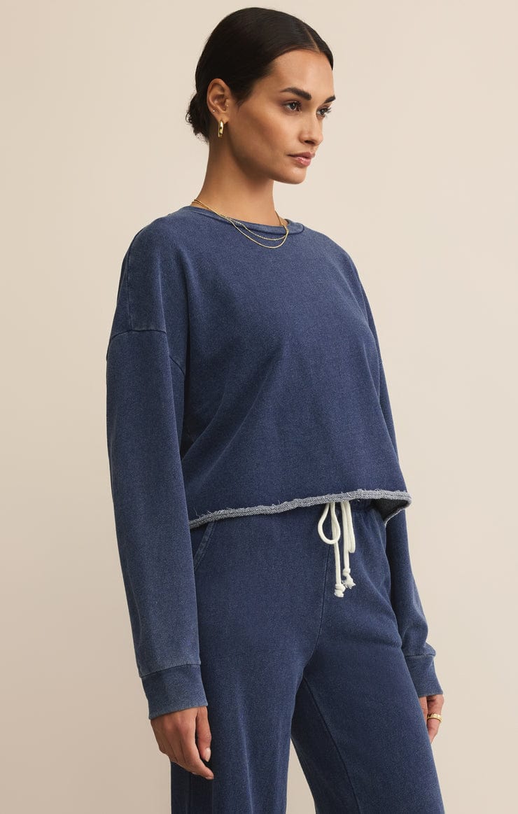 Z Supply Circuit Knit Denim Sweatshirt in Indigo Z Supply SWEATER