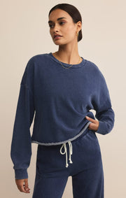 Z Supply Circuit Knit Denim Sweatshirt in Indigo Z Supply SWEATER XS