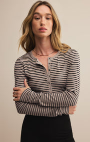 Z Supply Stella Stripe Henley in Heather Taupe Z Supply Casual Top