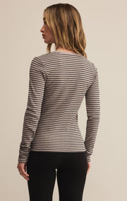 Z Supply Stella Stripe Henley in Heather Taupe Z Supply Casual Top