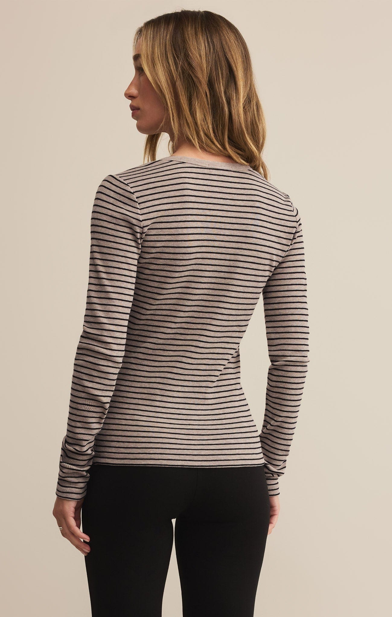 Z Supply Stella Stripe Henley in Heather Taupe Z Supply Casual Top