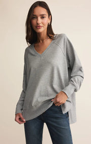 Z Supply Weekender Classic V-Neck Sweatshirt Heather Grey Z Supply Weekender