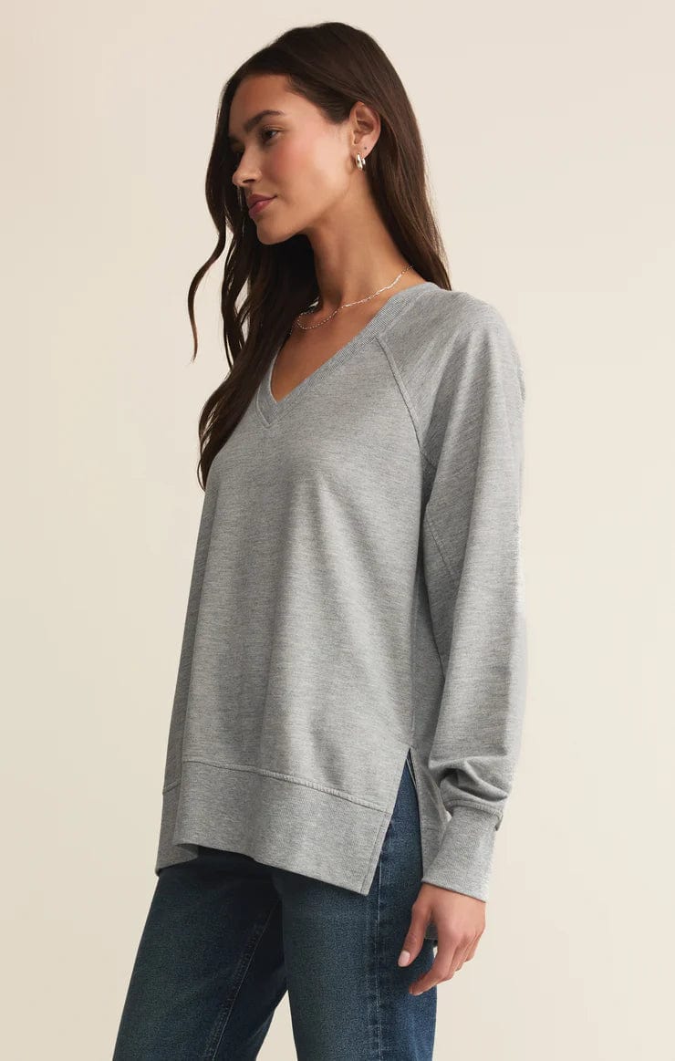 Z Supply Weekender Classic V-Neck Sweatshirt Heather Grey Z Supply Weekender