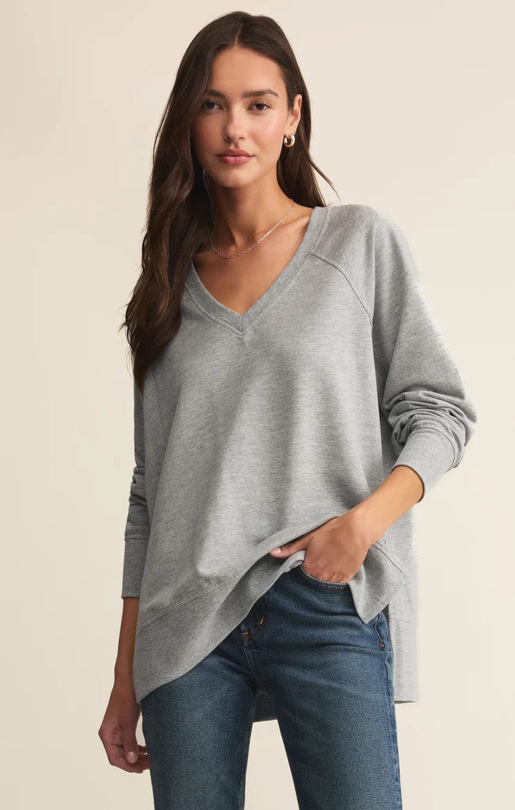 Z Supply Weekender Classic V-Neck Sweatshirt Heather Grey Z Supply Weekender S