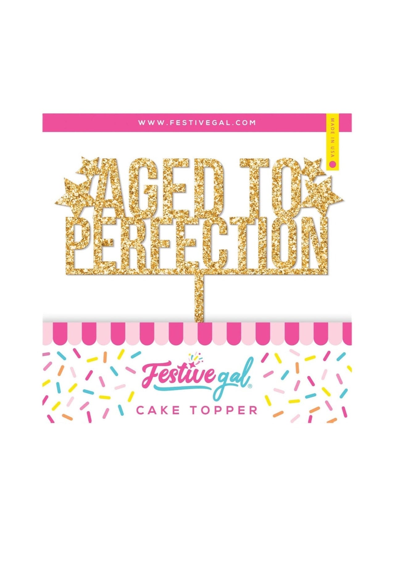 Aged to Perfection Birthday Gold Glitter Cake Topper Festive Gal Cake Topper