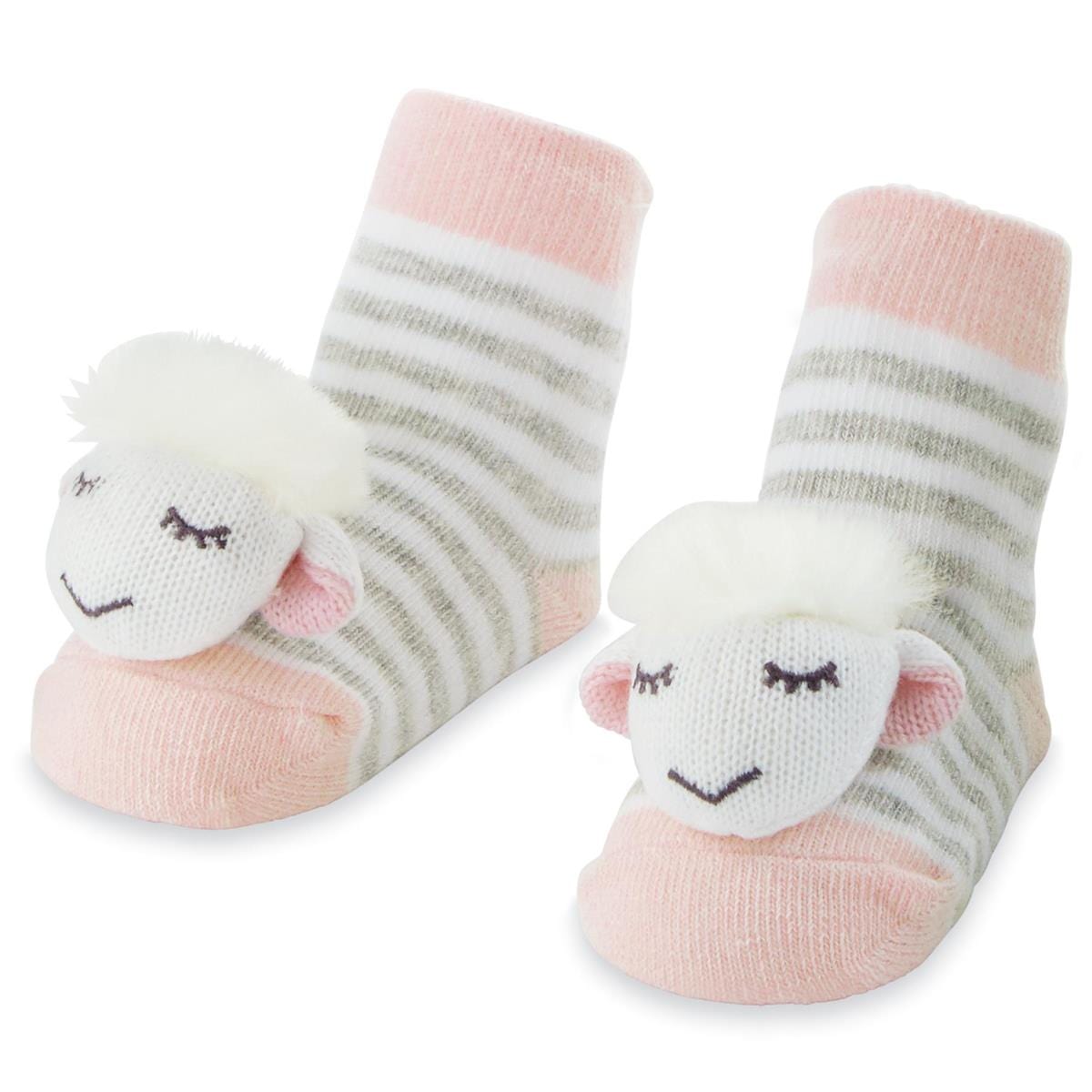 Baby Rattle Toe Socks by Mud Pie Mud Pie Baby & Toddler Pink Sheep