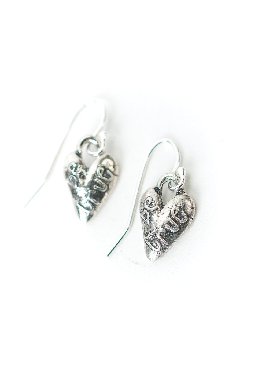 Be True Silver "Be True" Heart Dangle Earrings Anne Vaughan Designs Earrings