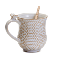 Thumbnail for Bee Honeycomb Pattern Mug w Wooden Stirrer Two's Company Mugs