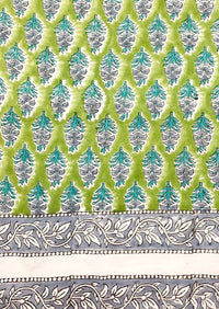 Thumbnail for Block Printed Cotton Scarf - Chartreuse Floral Print Anju Jewelry